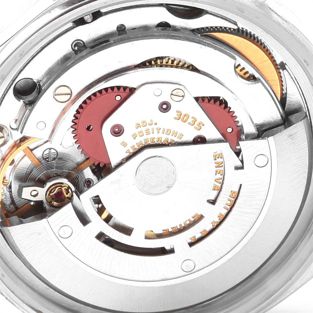 The image shows the internal movement and components of the Rolex Vintage Collection 16014 Men's Stainless Steel Black Dial 16014 Men's Stainless Steel Black Dial watch model 3035.