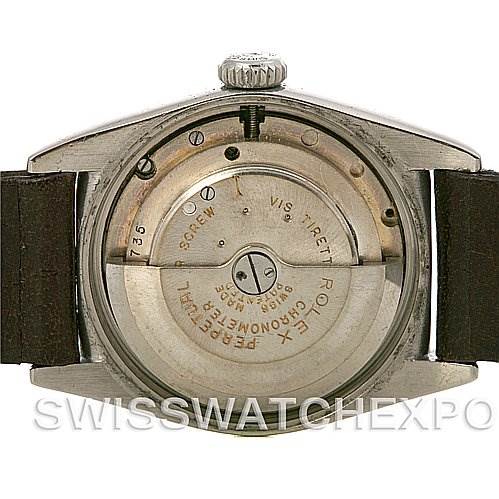 This image shows the back view of a Vintage Collection model Rolex watch, revealing its internal mechanical movement and components.