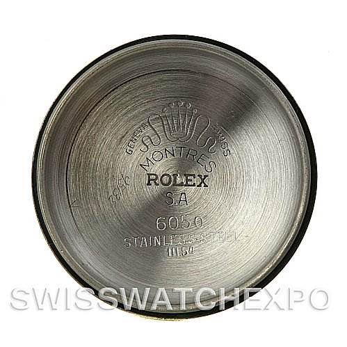 This image shows the inner case back of a Vintage Collection Rolex watch, model 6050, indicating it is made of stainless steel.