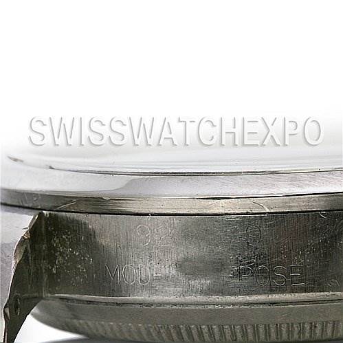 This image shows a close-up side view of the watch case back for the Vintage Collection model by Rolex.