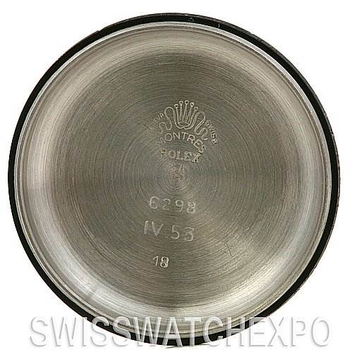 This image shows the inside case back of a Rolex Vintage Collection 6298 Stainless Steel Beige Dial 6298 Stainless Steel Beige Dial watch, featuring the brand's engraving and model numbers.