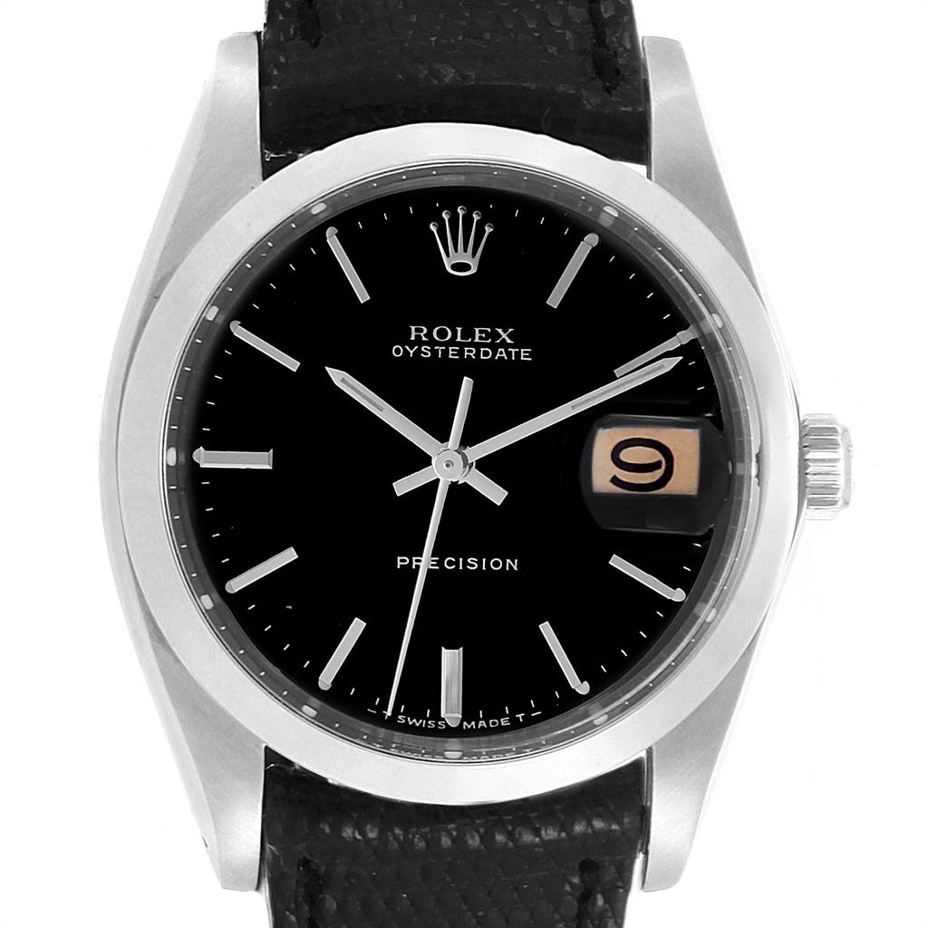 This is a front-facing view of the Rolex Vintage Collection 6694 Men's Stainless Steel Black Dial 6694 Men's Stainless Steel Black Dial Oysterdate watch showing the dial, bezel, crown, and strap.