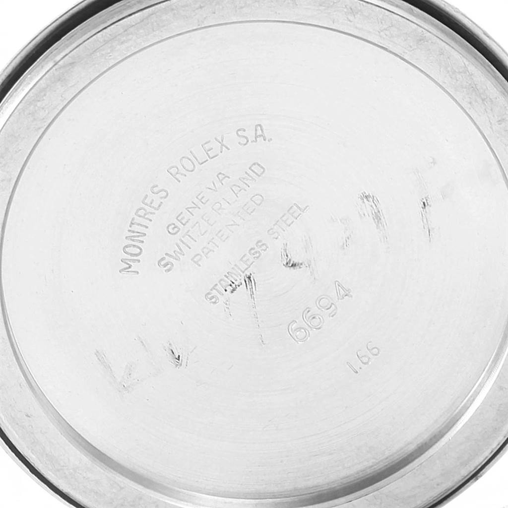 This image shows the inner case back of a Rolex Vintage Collection 6694 Men's Stainless Steel Champagne Dial 6694 Men's Stainless Steel Champagne Dial model watch, highlighting model and manufacturing details.