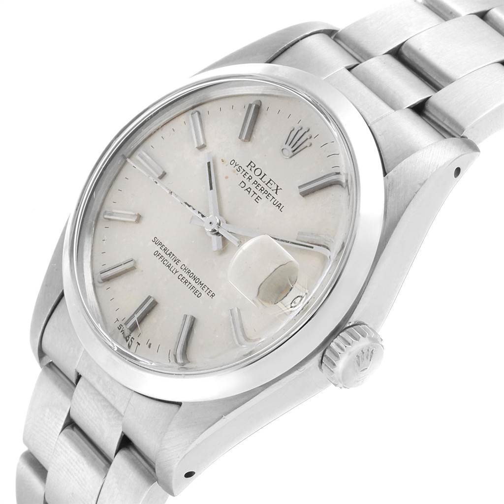 The Rolex Vintage Collection 1500 Men's Stainless Steel Silver Dial 1500 Men's Stainless Steel Silver Dial model watch is shown at an angle displaying the face, bezel, crown, and part of the bracelet.
