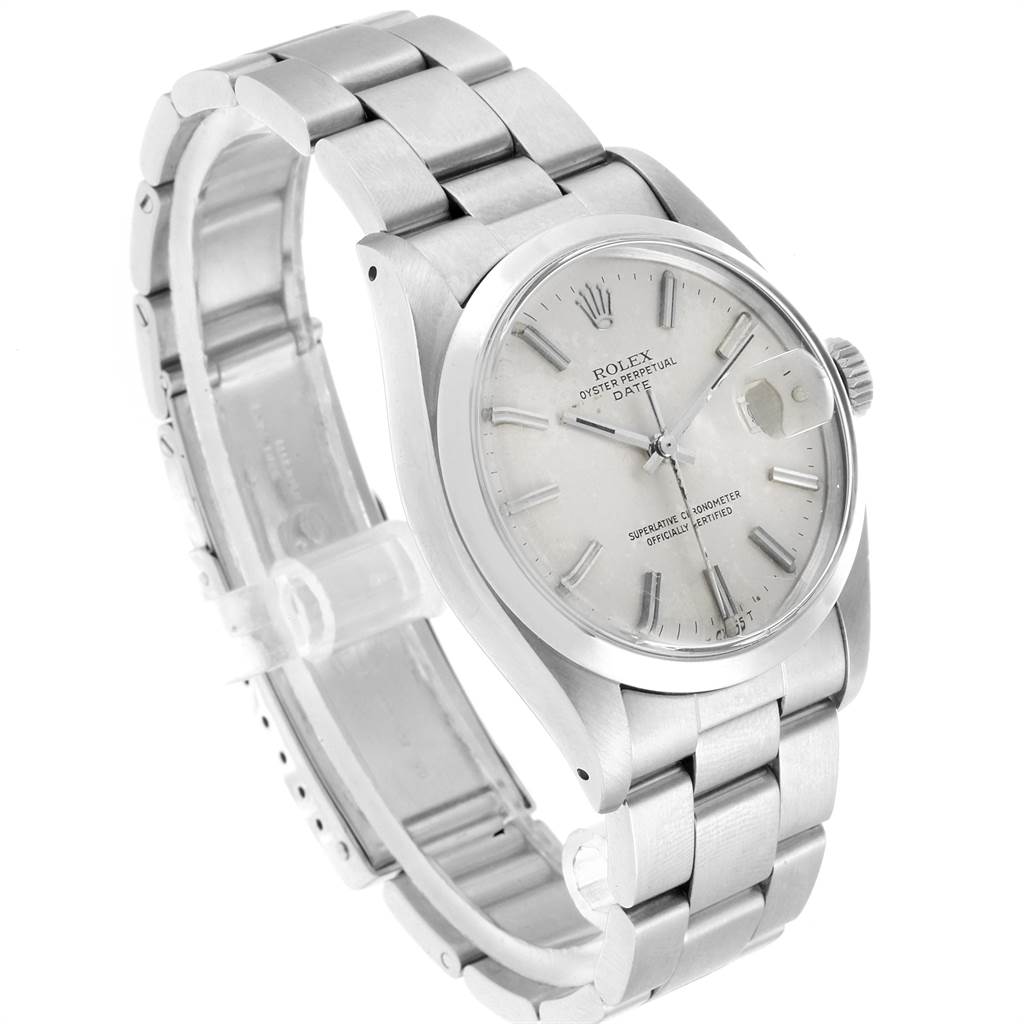 The Rolex Vintage Collection 1500 Men's Stainless Steel Silver Dial 1500 Men's Stainless Steel Silver Dial watch is shown from a three-quarter angle, displaying its dial, case, bracelet, and crown.