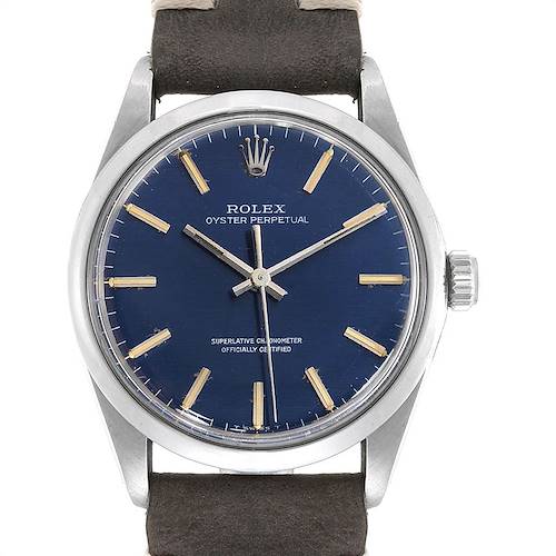 Photo of Rolex Oyster Perpetual Blue Dial Vintage Steel Mens Watch 1002