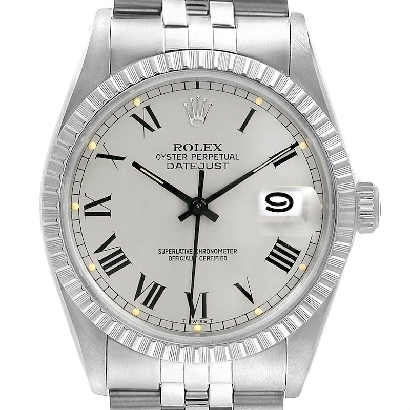 Rolex Datejust 36mm Grey Buckley Dial Steel Vintage Mens Watch 16030 SwissWatchExpo