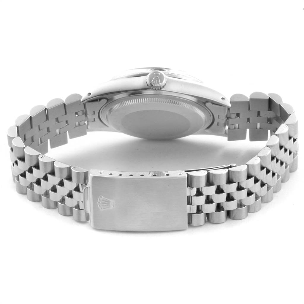 This image shows the back case and clasp of a Rolex Vintage Collection 16030 Men's Stainless Steel Grey Dial 16030 Men's Stainless Steel Grey Dial watch, with the bracelet partially unfastened.