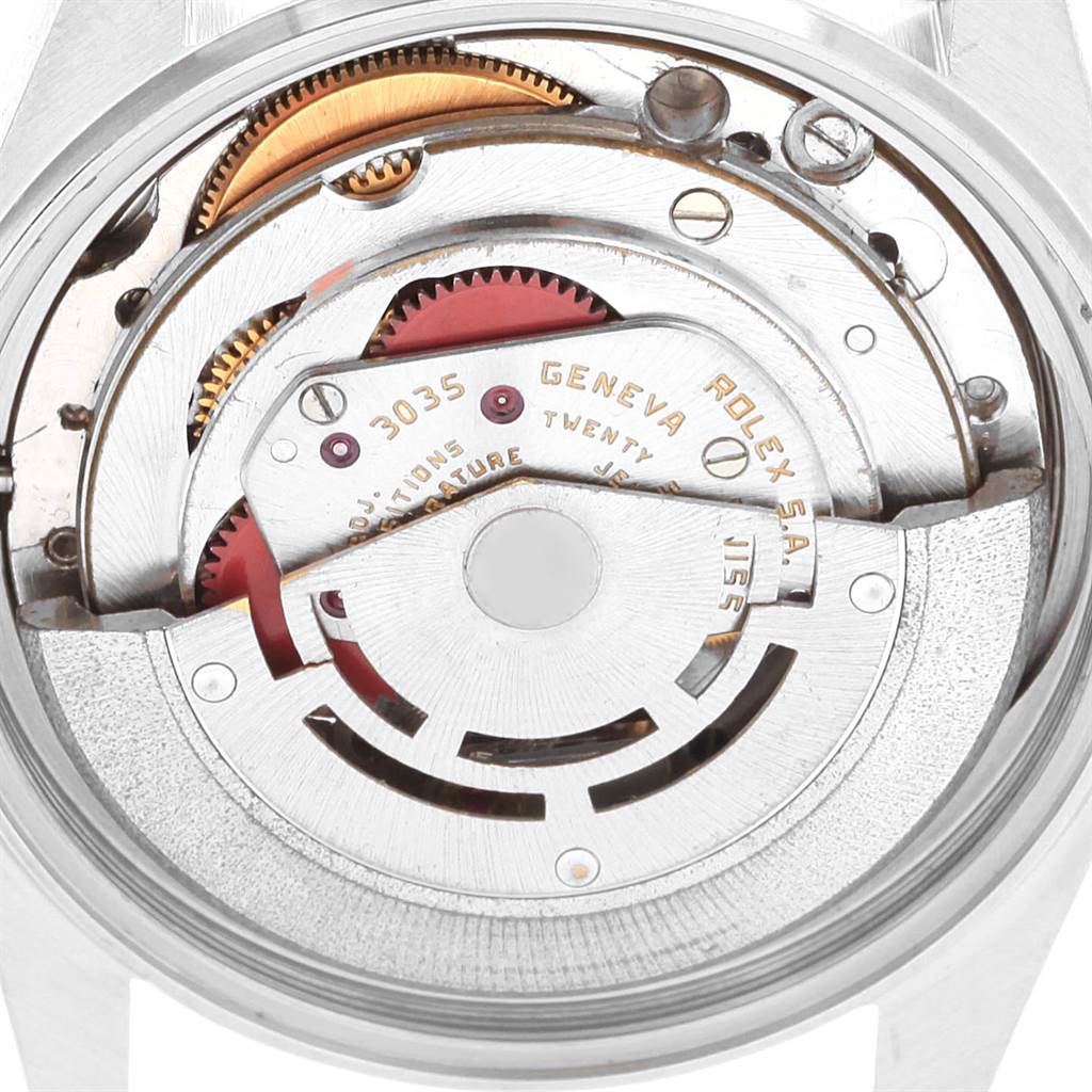 This image shows the internal movement mechanism of a Rolex Vintage Collection 16030 Men's Stainless Steel Grey Dial 16030 Men's Stainless Steel Grey Dial model from a rear angle.