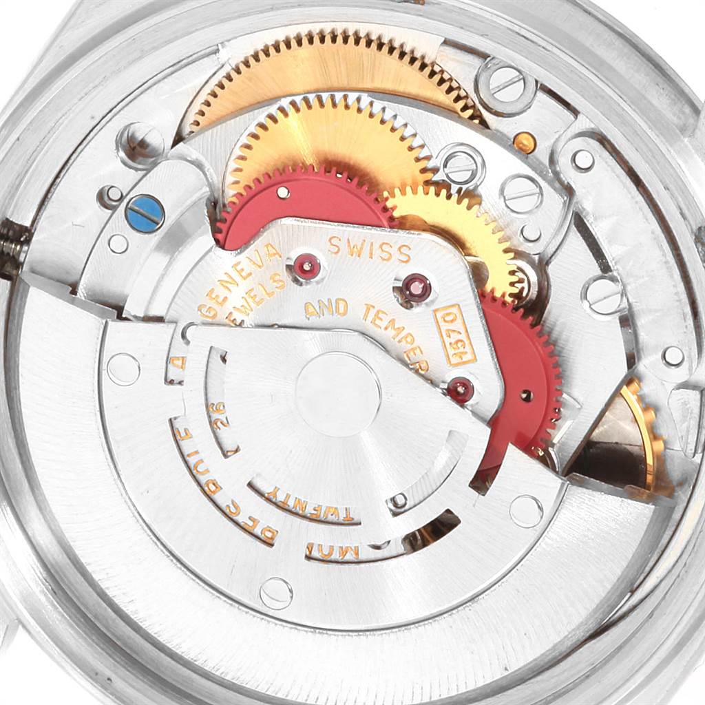 This image shows the internal mechanism with gears of the Rolex Vintage Collection 1601 Men's Stainless Steel Black Dial 1601 Men's Stainless Steel Black Dial watch viewed from the back.