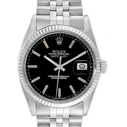 Photo of Rolex Datejust Steel White Gold Black Dial Vintage Mens Watch 1601