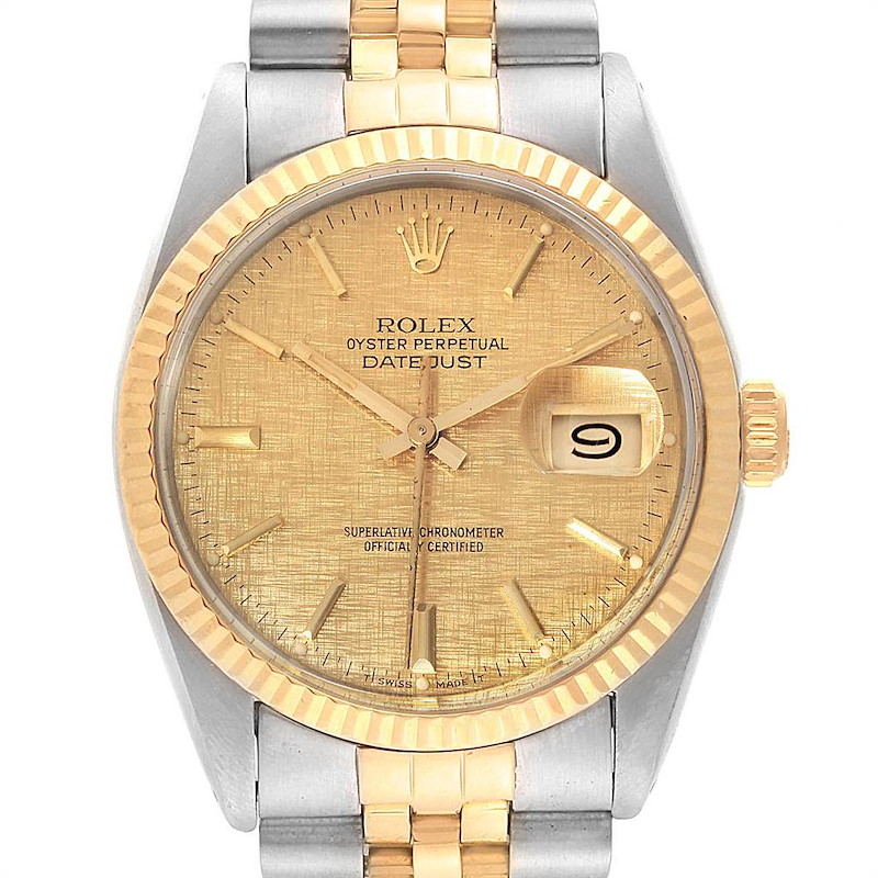 Rolex Datejust 36 Steel Yellow Gold Linen Dial Vintage Mens Watch 16013 SwissWatchExpo
