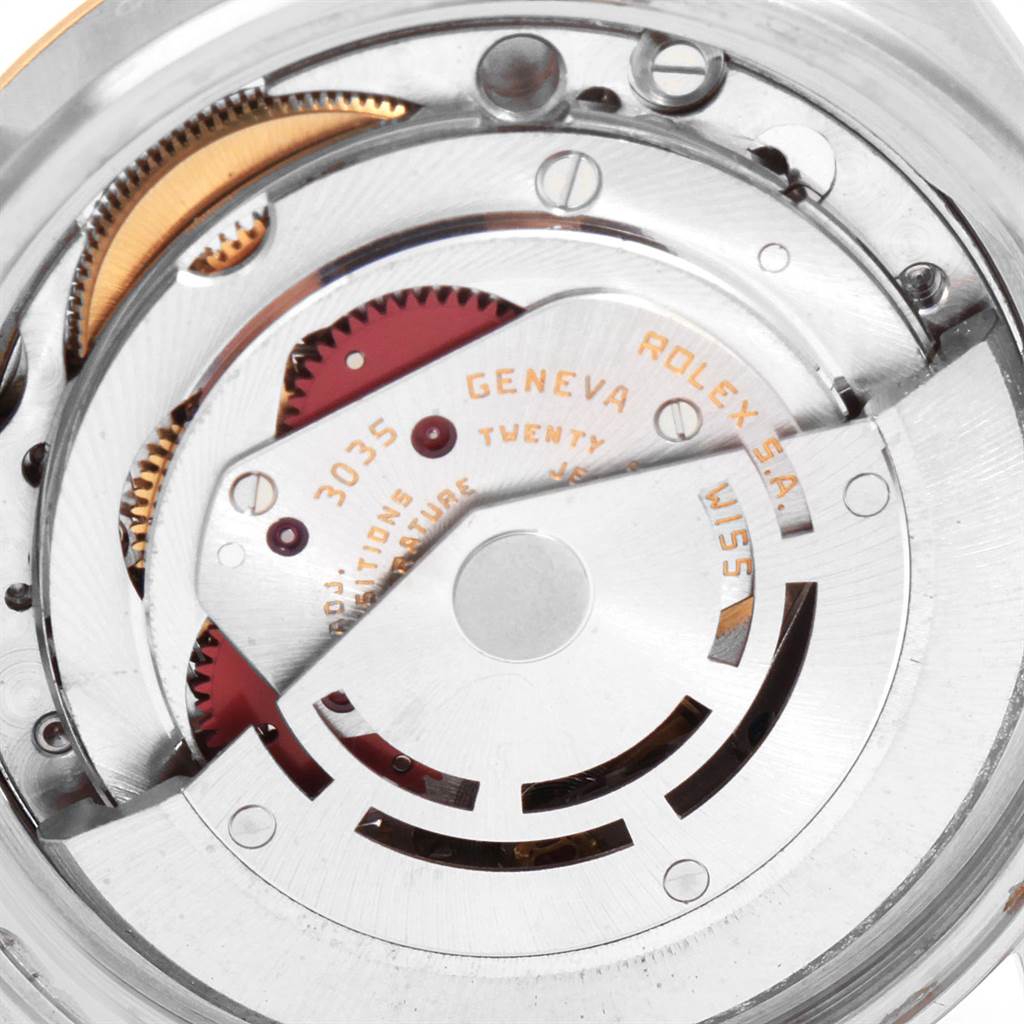 This is a close-up view of the movement mechanism in the Rolex Vintage Collection 16013 Men's Stainless Steel Champagne Dial 16013 Men's Stainless Steel Champagne Dial watch model.
