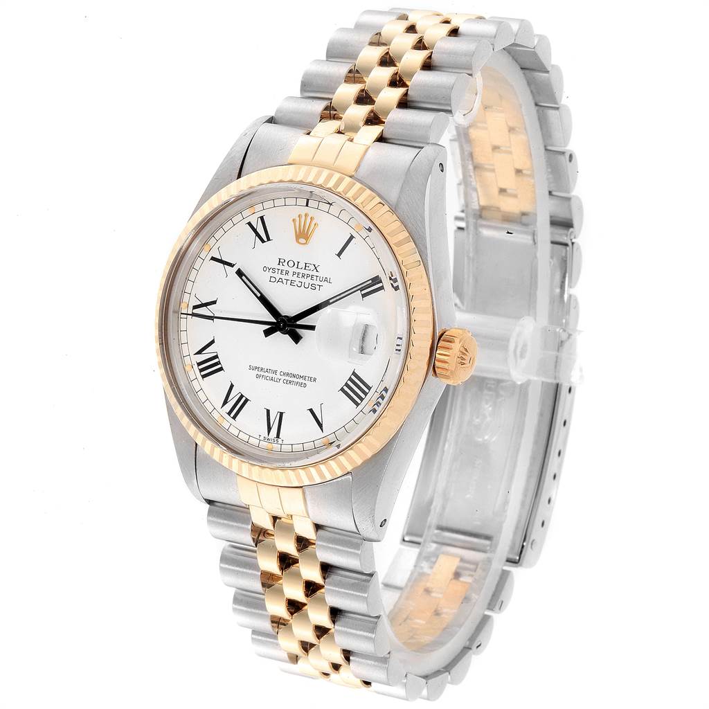 The Rolex Vintage Collection 16013 Men's Stainless Steel White Dial 16013 Men's Stainless Steel White Dial watch is shown from an angled front view, highlighting the face, bezel, and bracelet.