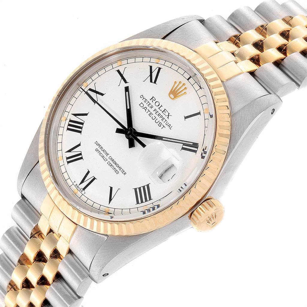 The image shows a Rolex Vintage Collection 16013 Men's Stainless Steel White Dial 16013 Men's Stainless Steel White Dial watch at an angled view, highlighting its dial, bezel, crown, and part of the bracelet.