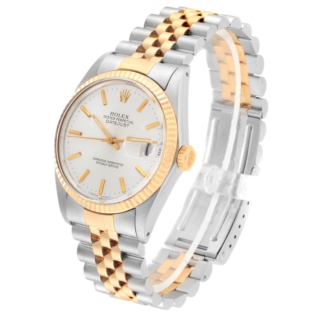 The Rolex Vintage Collection 16013 Men
s Stainless Steel Silver Dial 16013 Men
s Stainless Steel Silver Dial model is shown at a slight angle, displaying the watch face, bezel, and two-tone bracelet.