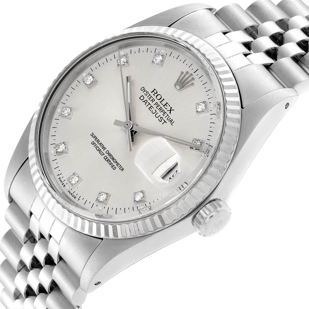 This image shows a close-up of a Rolex Vintage Collection 16014 Men's Stainless Steel Silver Dial 16014 Men's Stainless Steel Silver Dial model watch, highlighting the dial, bezel, crown, and part of the bracelet.