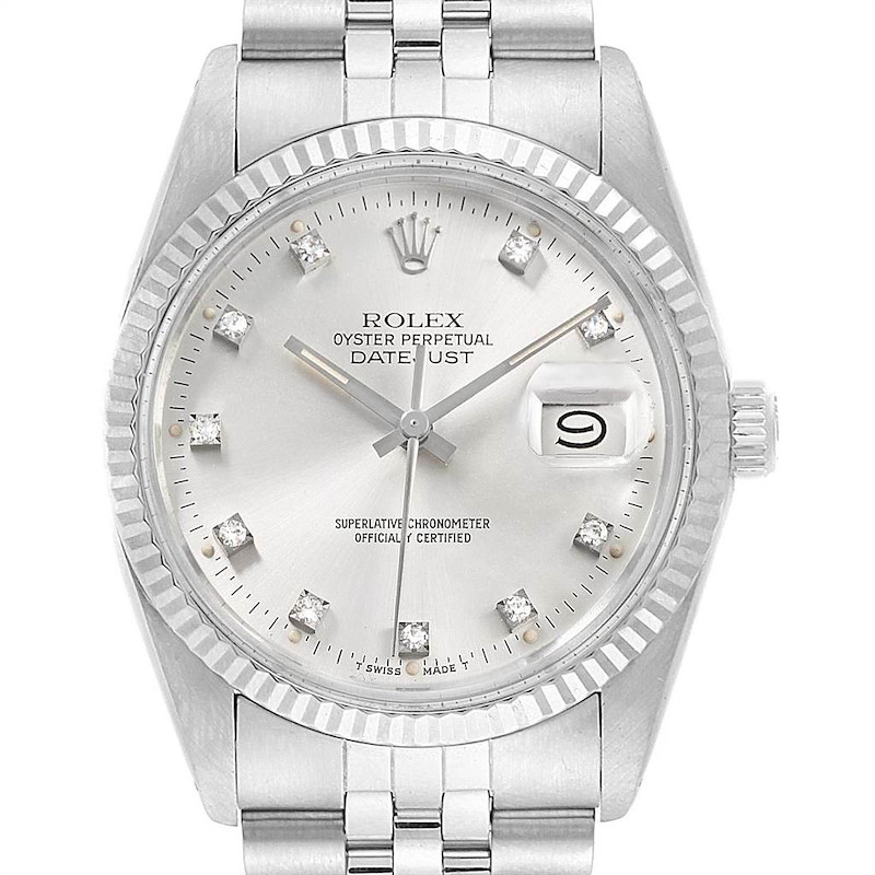 Rolex Datejust Vintage Steel White Gold Diamond Mens Watch 16014 SwissWatchExpo