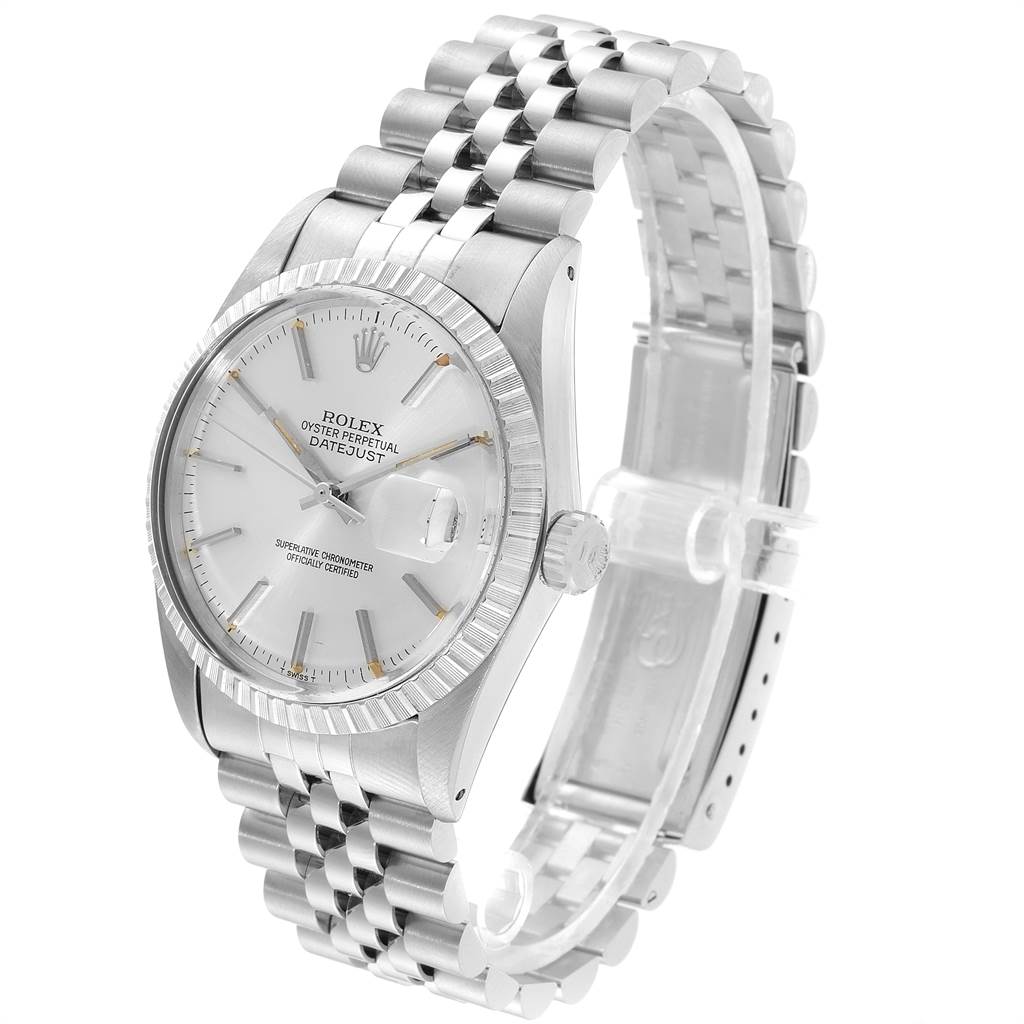 The image shows a Rolex Vintage Collection 16030 Men's Stainless Steel Silver Dial 16030 Men's Stainless Steel Silver Dial Oyster Perpetual Datejust watch at a slight angle, highlighting its face, bracelet, and bezel.