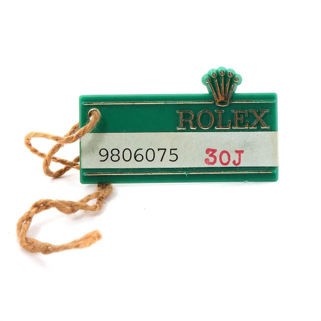 The image shows a tag for the Rolex Vintage Collection 16013 Men's Stainless Steel Silver Dial 16013 Men's Stainless Steel Silver Dial model, featuring "9806075" and "30J" markings.