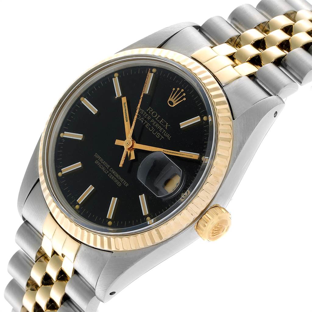 The Rolex Vintage Collection 16013 Men's Stainless Steel Black Dial 16013 Men's Stainless Steel Black Dial model is shown at a slight angle, highlighting the face, bezel, and part of the bracelet.