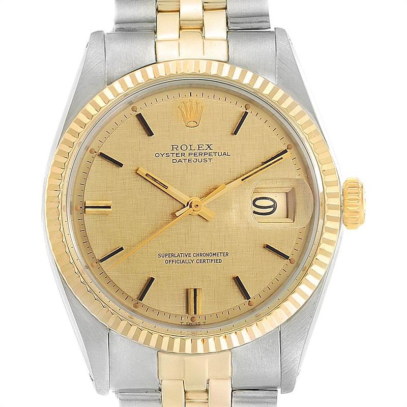 Rolex Datejust Steel Yellow Gold Linen Dial Vintage Mens Watch 1601 SwissWatchExpo