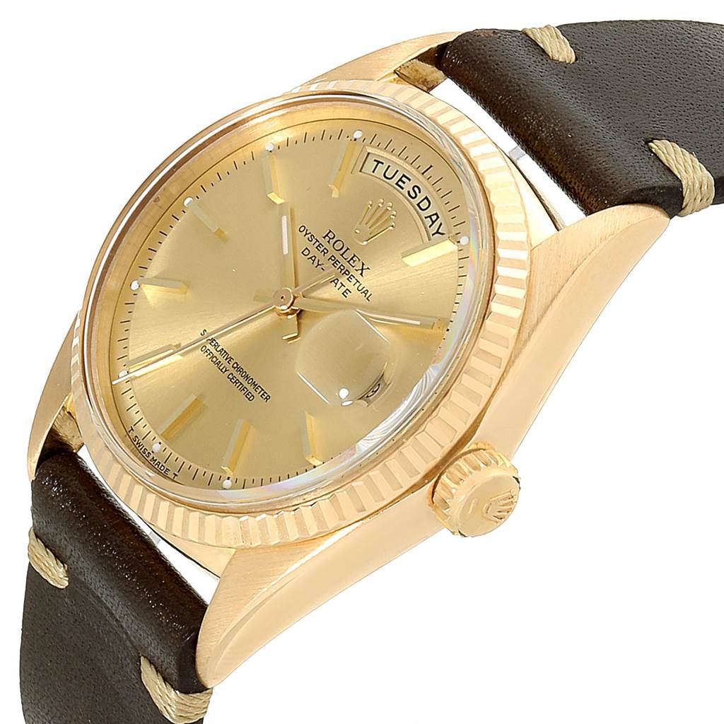 The image shows the face and crown of the Rolex Vintage Collection 1803 Men's Yellow Gold Champagne Dial 1803 Men's Yellow Gold Champagne Dial watch at a three-quarter angle.