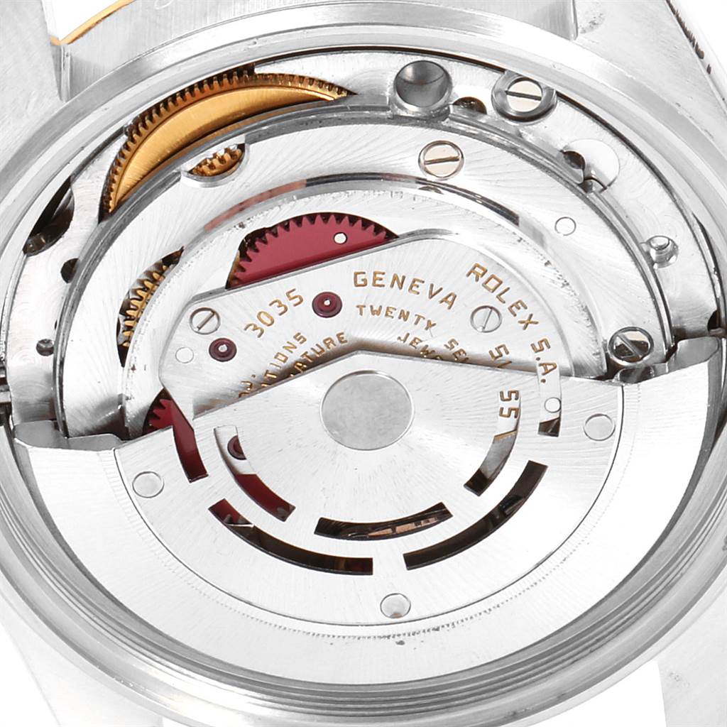 This image shows a close-up view of the movement mechanism of the Vintage Collection Rolex model 3035.