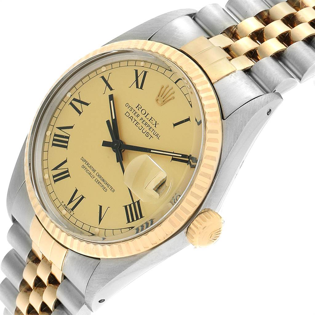 The image shows a close-up, angled view of the Rolex Vintage Collection 16013 Men's Stainless Steel Champagne Dial 16013 Men's Stainless Steel Champagne Dial model, highlighting the face, crown, and part of the bracelet.