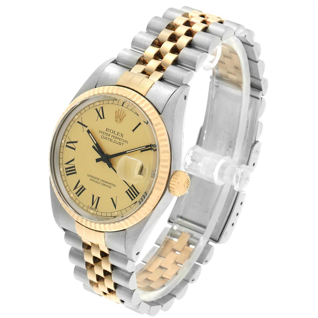 The Rolex Vintage Collection 16013 Men's Stainless Steel Champagne Dial 16013 Men's Stainless Steel Champagne Dial model showing a close-up angle, highlighting the dial, bezel, and bi-metal bracelet.