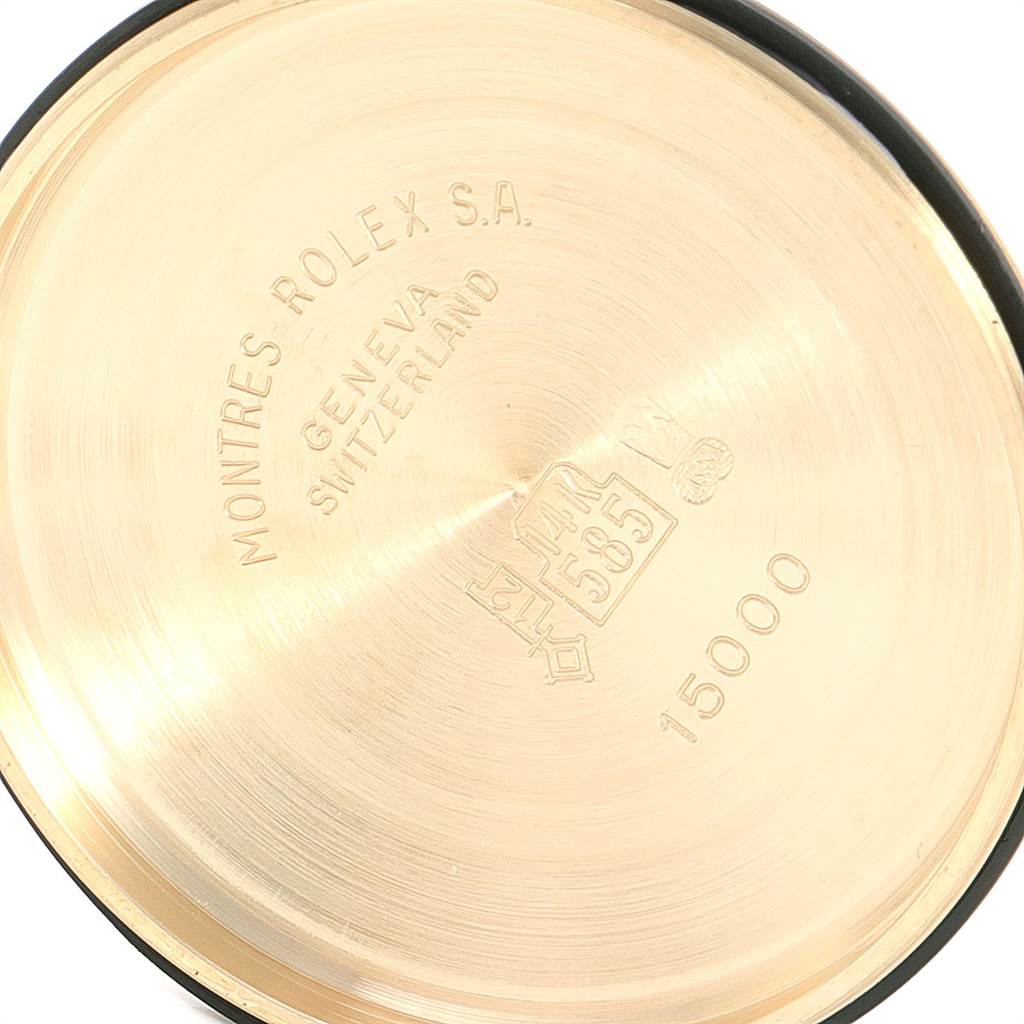 This image shows the interior case back of a Rolex Vintage Collection 1503 Men
s Yellow Gold Silver Dial 1503 Men
s Yellow Gold Silver Dial watch, featuring engravings and reference numbers.