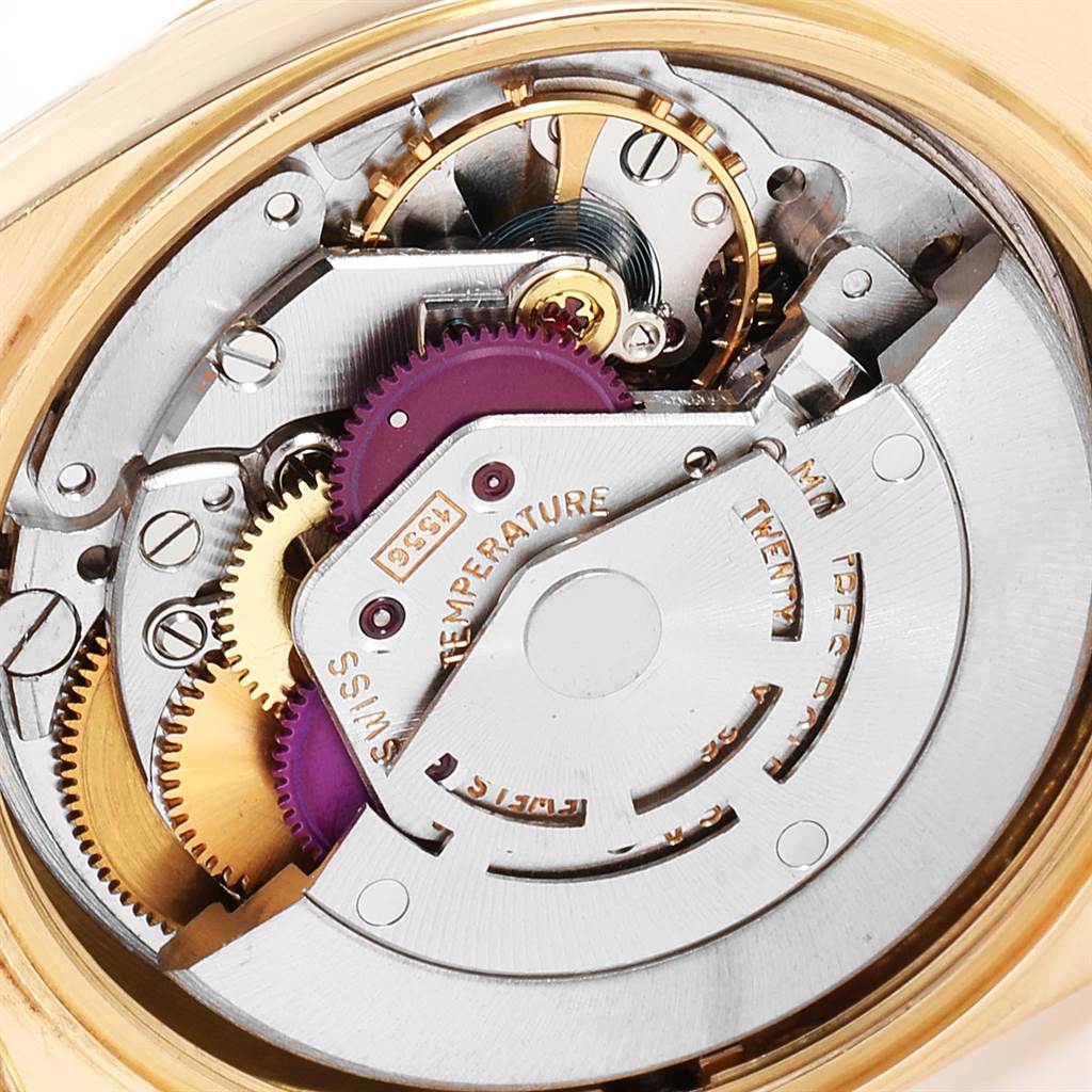 This image shows the exposed inner mechanical movement of the Rolex Vintage Collection 1803 Men's Yellow Gold Silver Dial 1803 Men's Yellow Gold Silver Dial model watch at a close-up angle.