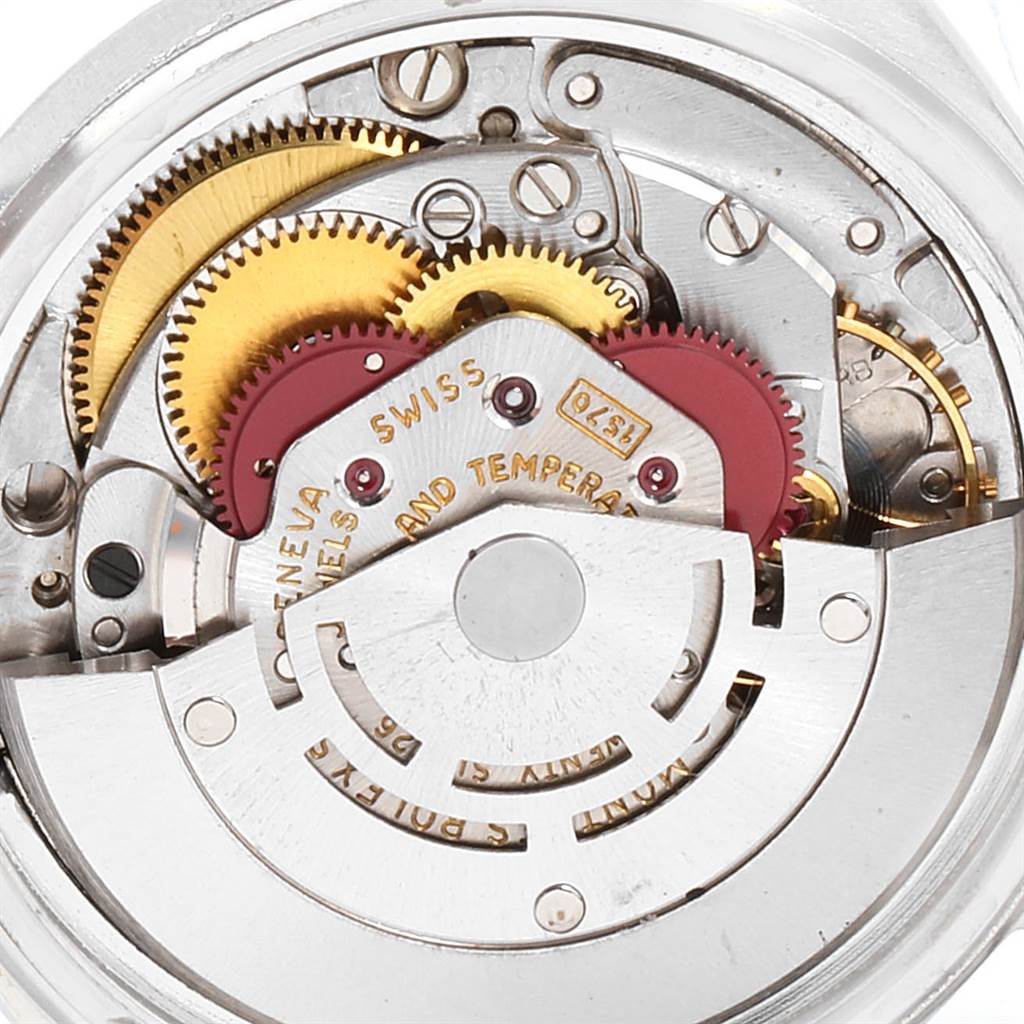 The image shows a close-up view of the movement mechanism of a Vintage Collection model by Rolex.
