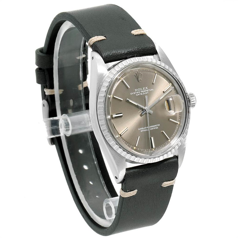 Leather Datejust Grey Rolex Vintage Collection Stainless Steel