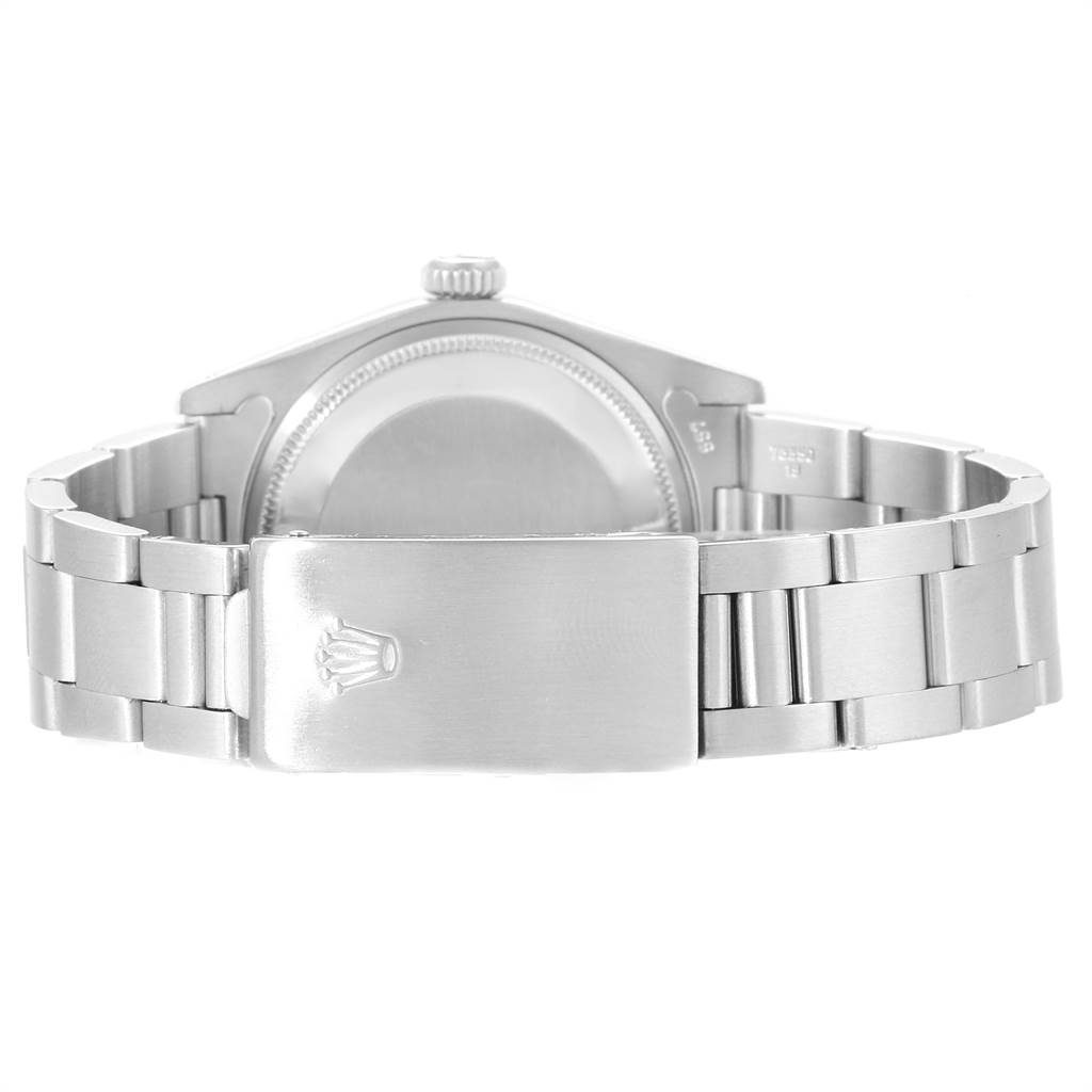 The image shows the back view of the Rolex Vintage Collection 1501 Men's Stainless Steel Blue Dial 1501 Men's Stainless Steel Blue Dial watch, featuring the case back and the clasp of the metal bracelet.