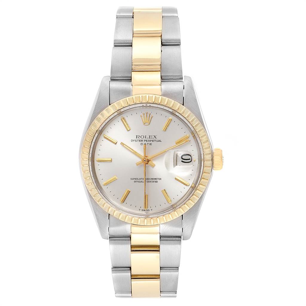 The Rolex Vintage Collection 1505 Men's Steel and Gold (two tone) Silver Dial 1505 Men's Steel and Gold (two tone) Silver Dial watch is shown from a frontal angle, displaying its dial, bezel, crown, and bracelet.