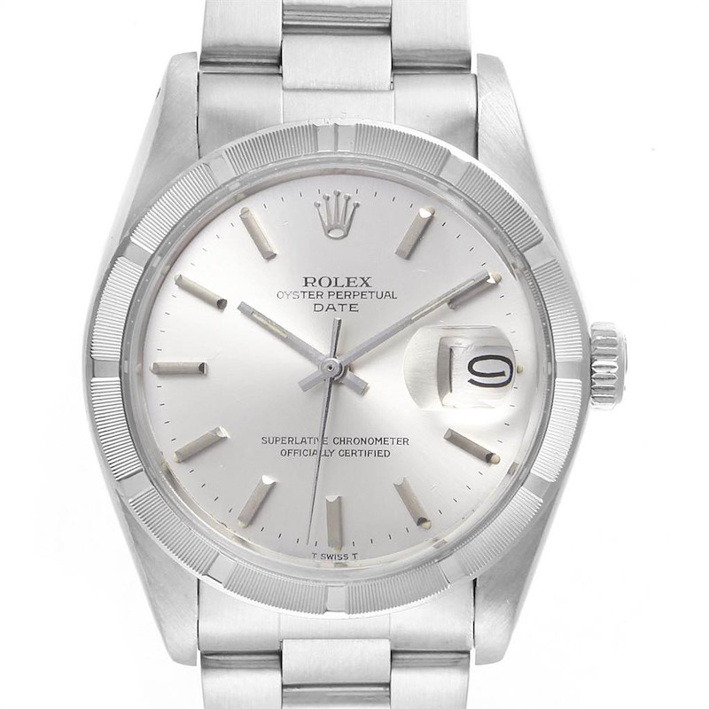 Rolex Date Vintage Silver Baton Dial Stainless Steel Mens Watch 1501 SwissWatchExpo