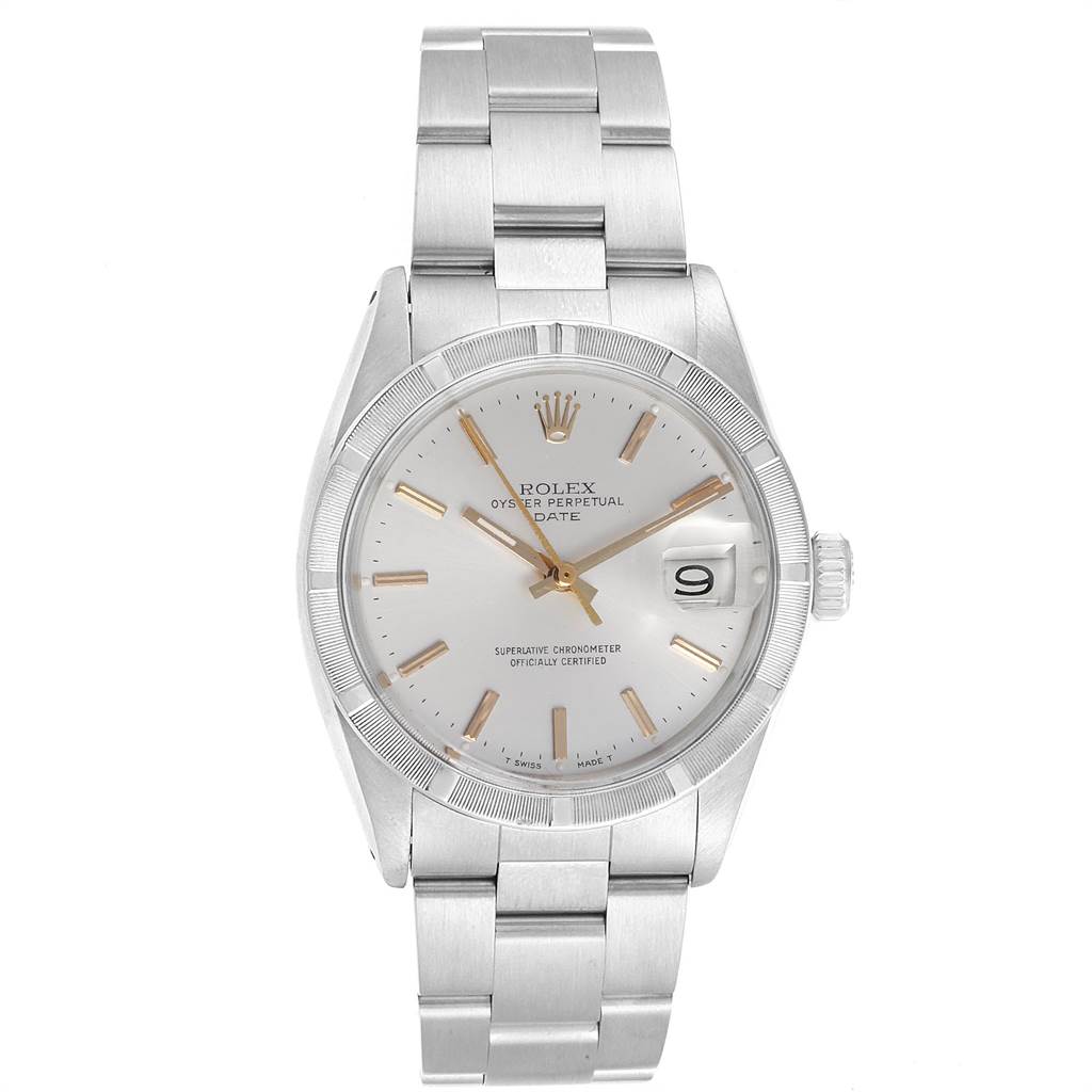 The Rolex Vintage Collection 1501 Men's Stainless Steel Silver Dial 1501 Men's Stainless Steel Silver Dial model is shown from a front view, displaying its face, bezel, crown, and bracelet.