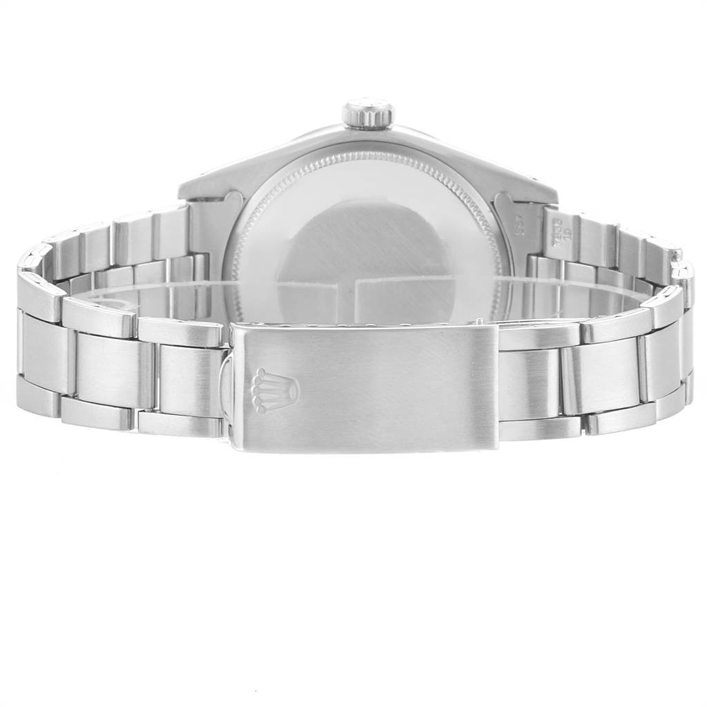 The image displays the back view, clasp, and bracelet of the Rolex Vintage Collection 1501 Men's Stainless Steel Silver Dial 1501 Men's Stainless Steel Silver Dial watch.