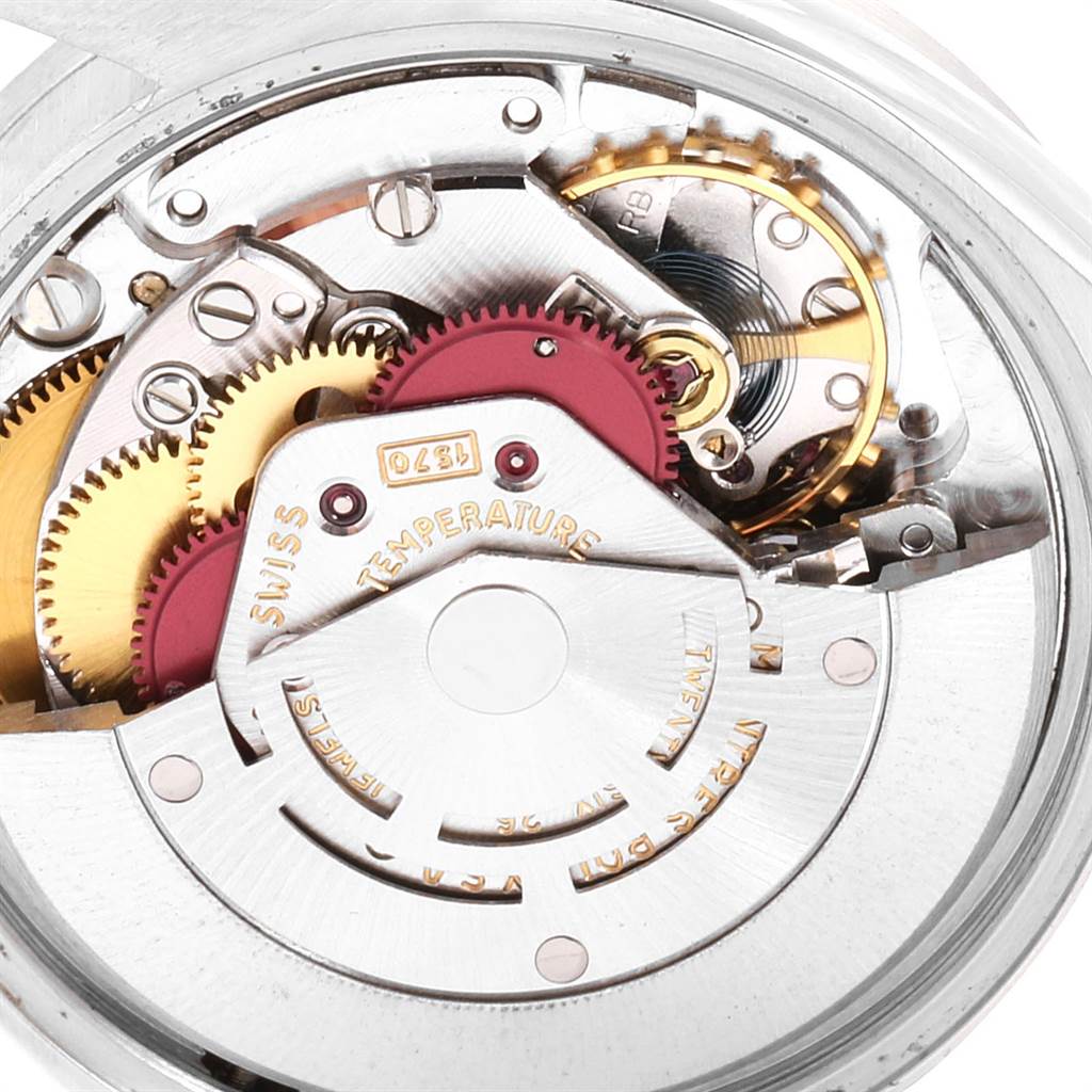This close-up shows the intricate internal mechanical movement of the Vintage Collection model by Rolex.