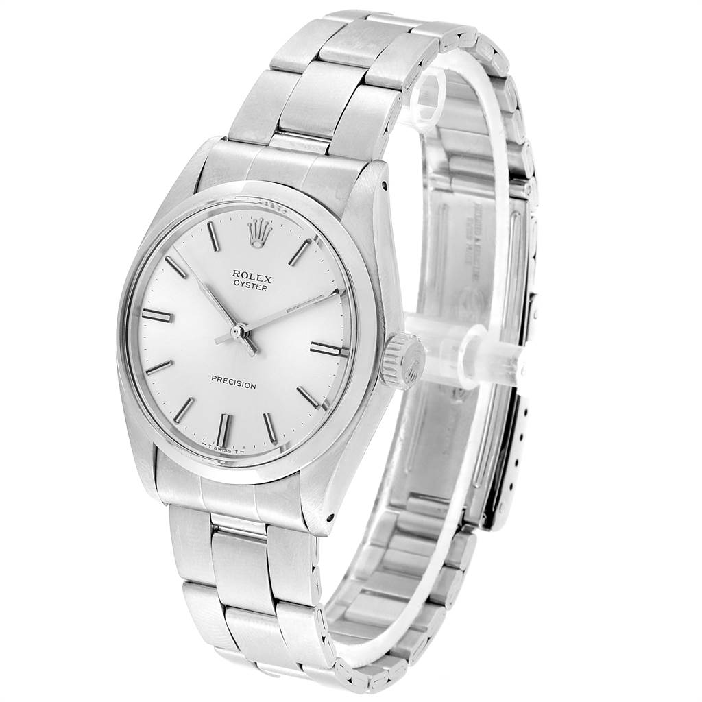 The watch shown is a Rolex Vintage Collection 6694 Men's Stainless Steel Silver Dial 6694 Men's Stainless Steel Silver Dial model, displaying the face, bezel, crown, and stainless steel bracelet at a slight angle.