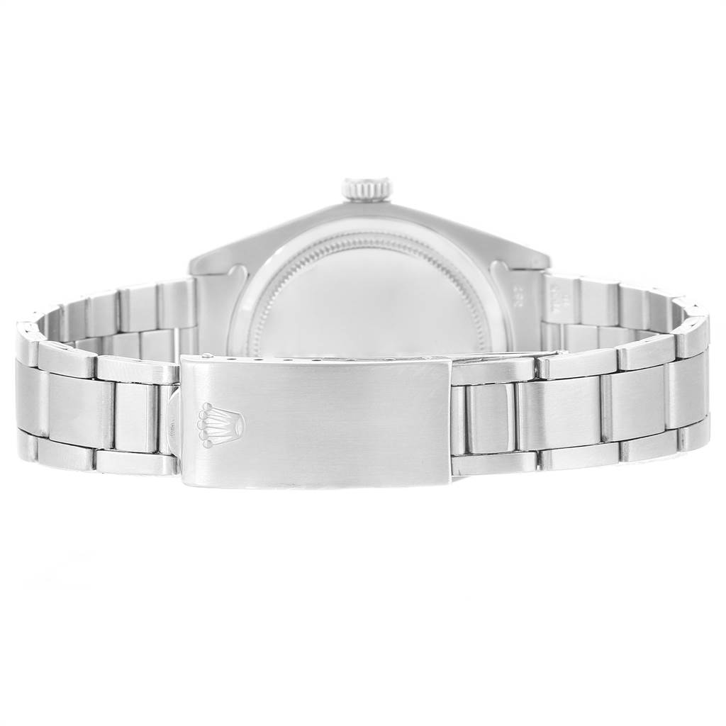 The image shows the back view of the Rolex Vintage Collection 6694 Men's Stainless Steel Silver Dial 6694 Men's Stainless Steel Silver Dial model, highlighting the case back and metal bracelet with clasp.