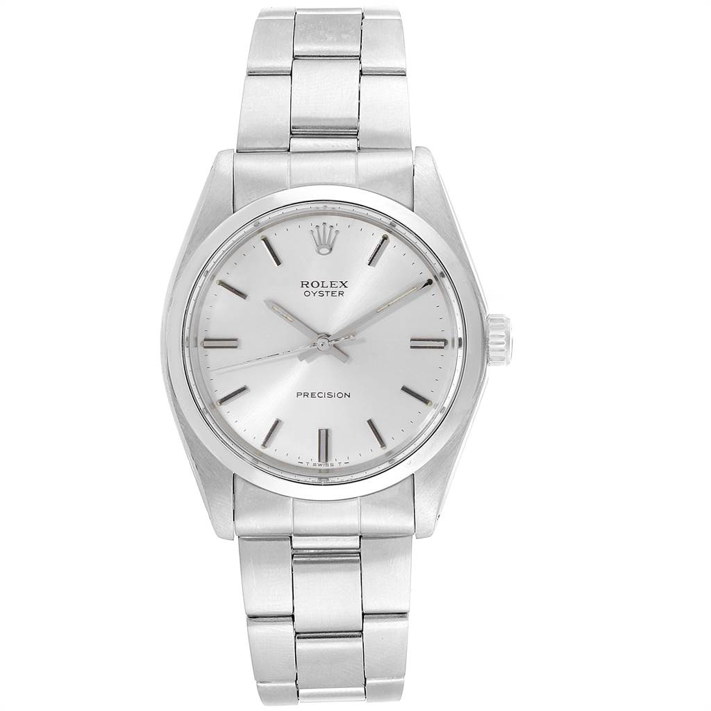 This image shows a front view of the Rolex Vintage Collection 6694 Men's Stainless Steel Silver Dial 6694 Men's Stainless Steel Silver Dial watch, showcasing its dial, case, and bracelet.