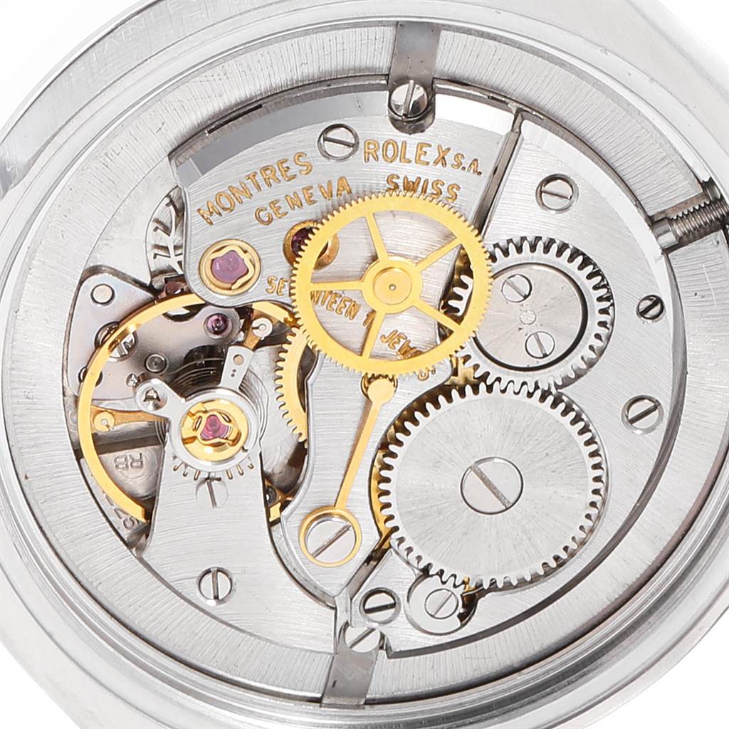 This image shows the internal mechanism and gears of the Rolex Vintage Collection 6694 Men's Stainless Steel Silver Dial 6694 Men's Stainless Steel Silver Dial model from a close-up angle.