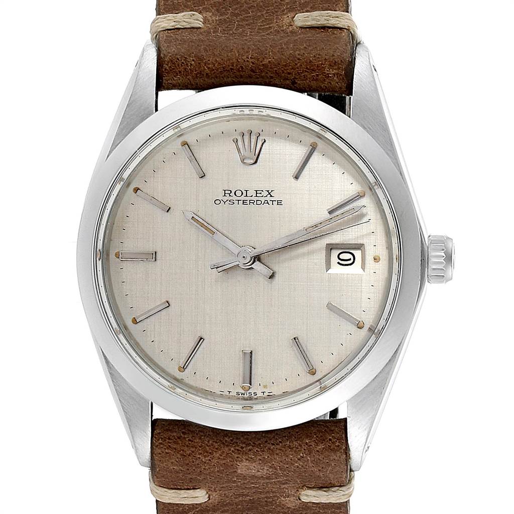 The Rolex Vintage Collection 6694 Men's Stainless Steel Silver Dial 6694 Men's Stainless Steel Silver Dial model is shown from the front, displaying its dial, hands, crown, case, and leather strap.