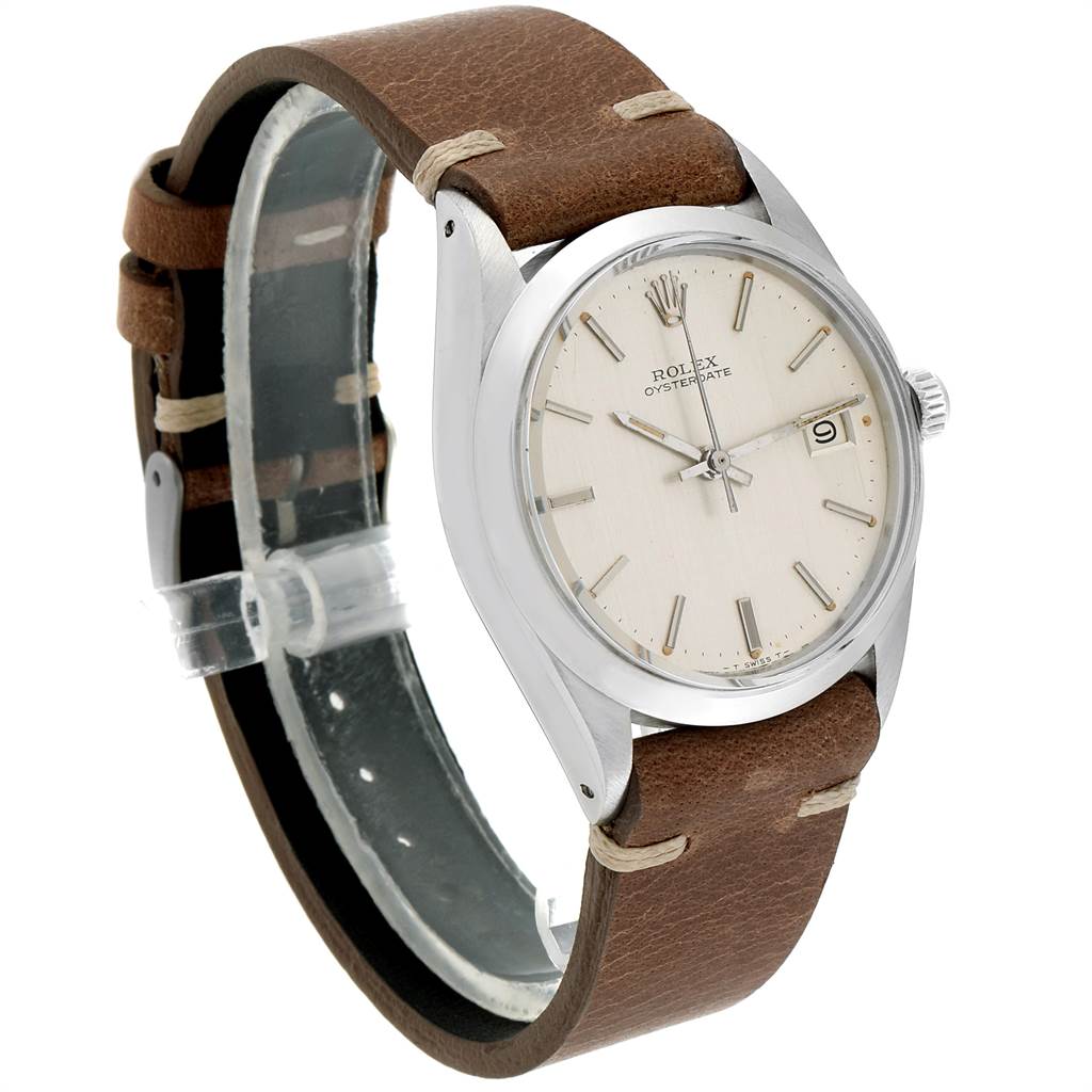 The Rolex Vintage Collection 6694 Men's Stainless Steel Silver Dial 6694 Men's Stainless Steel Silver Dial watch is shown from a three-quarter angle with a clear view of the dial, case, and leather strap.