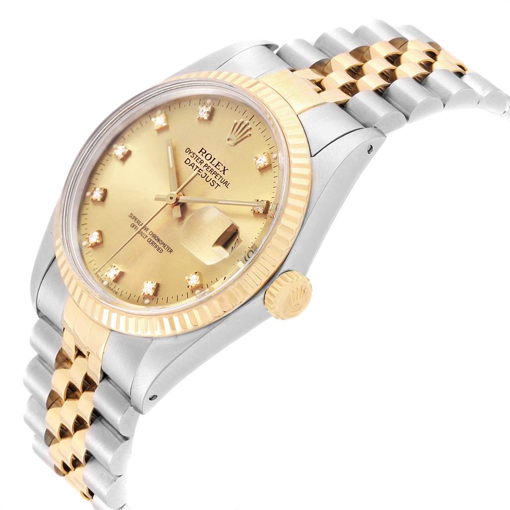 The image shows a close-up side angle of a Rolex Vintage Collection 16013 Men's Stainless Steel Champagne Dial 16013 Men's Stainless Steel Champagne Dial model watch, highlighting the dial, bezel, crown, and bracelet.