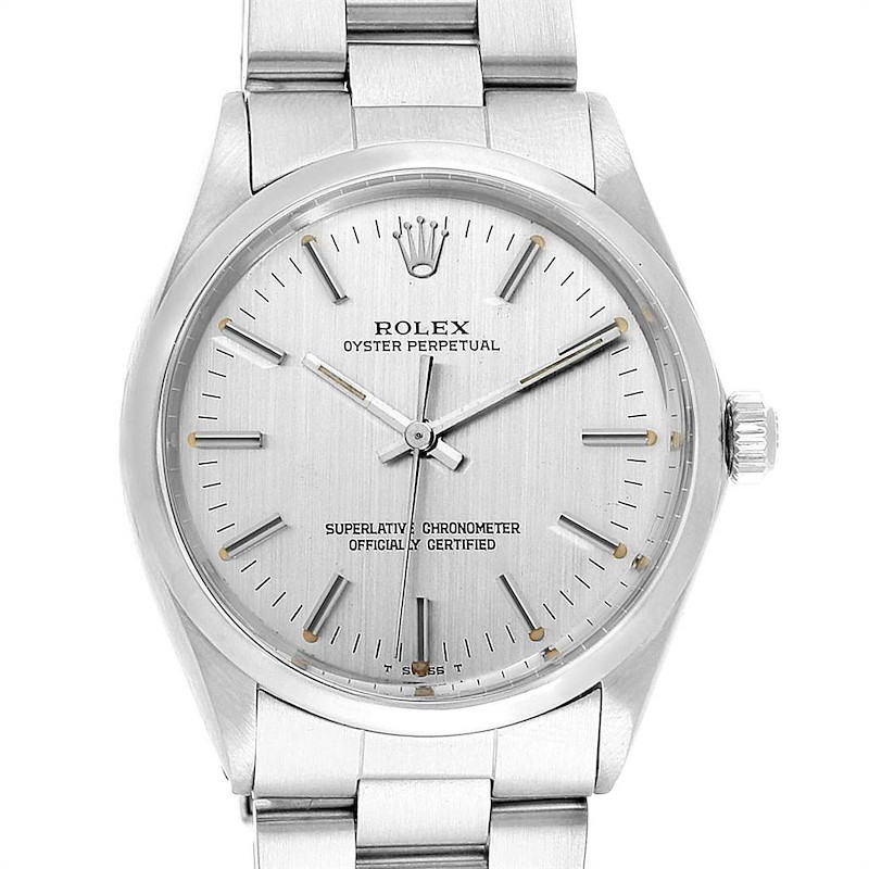 Rolex Oyster Perpetual Silver Linen Dial Vintage Steel Mens Watch 1002 SwissWatchExpo