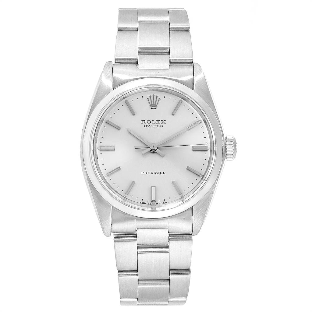 The image shows a front view of the Vintage Collection Rolex Oyster Precision watch, displaying the dial, case, and bracelet.