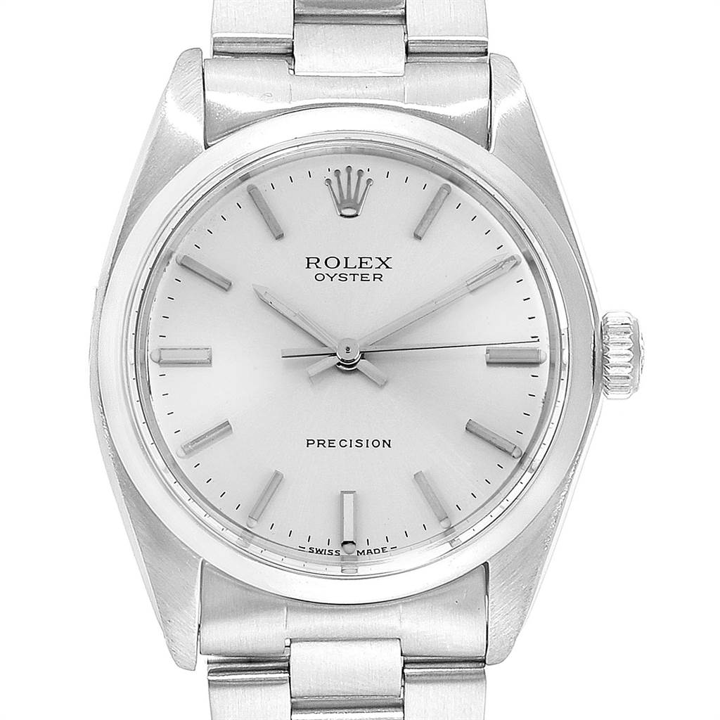 This is a front view of the Vintage Collection Rolex Oyster Precision watch, showing the dial, hands, and part of the bracelet.